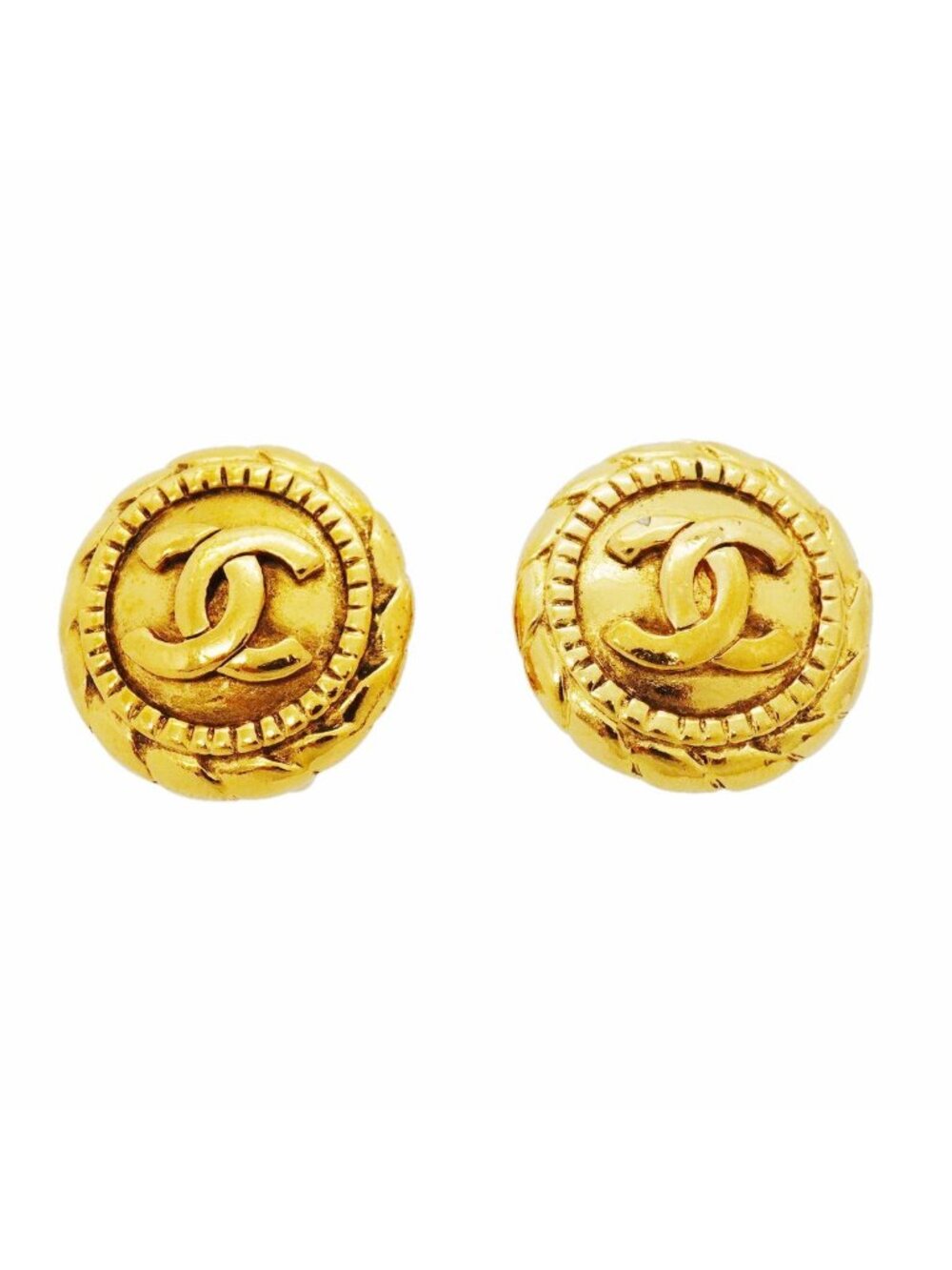 Chanel Earrings Vintage CC Logo Round Circle Gold Plated